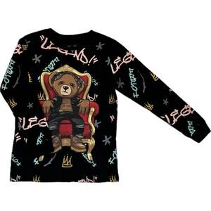 HUSTLE Hug Life Gangster Teddy Bear Black Long Sleeved T-Shirt Youth Size M